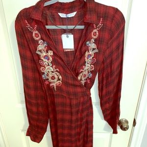 Long plaid Zara wrap dress